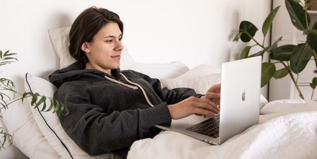 Woman preparing for cosmetic plastic surgery recovery (model)