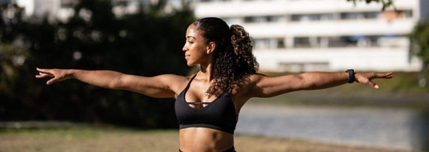 Woman exercising after her breast augmentation (model)